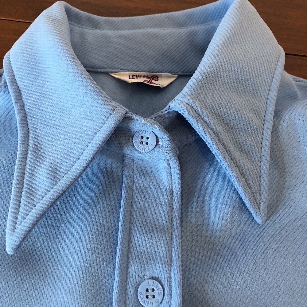 VTG Levi's Shirt Cursive "L" Women's Blue Knit Button Long Sleeve 70's Sz Medium